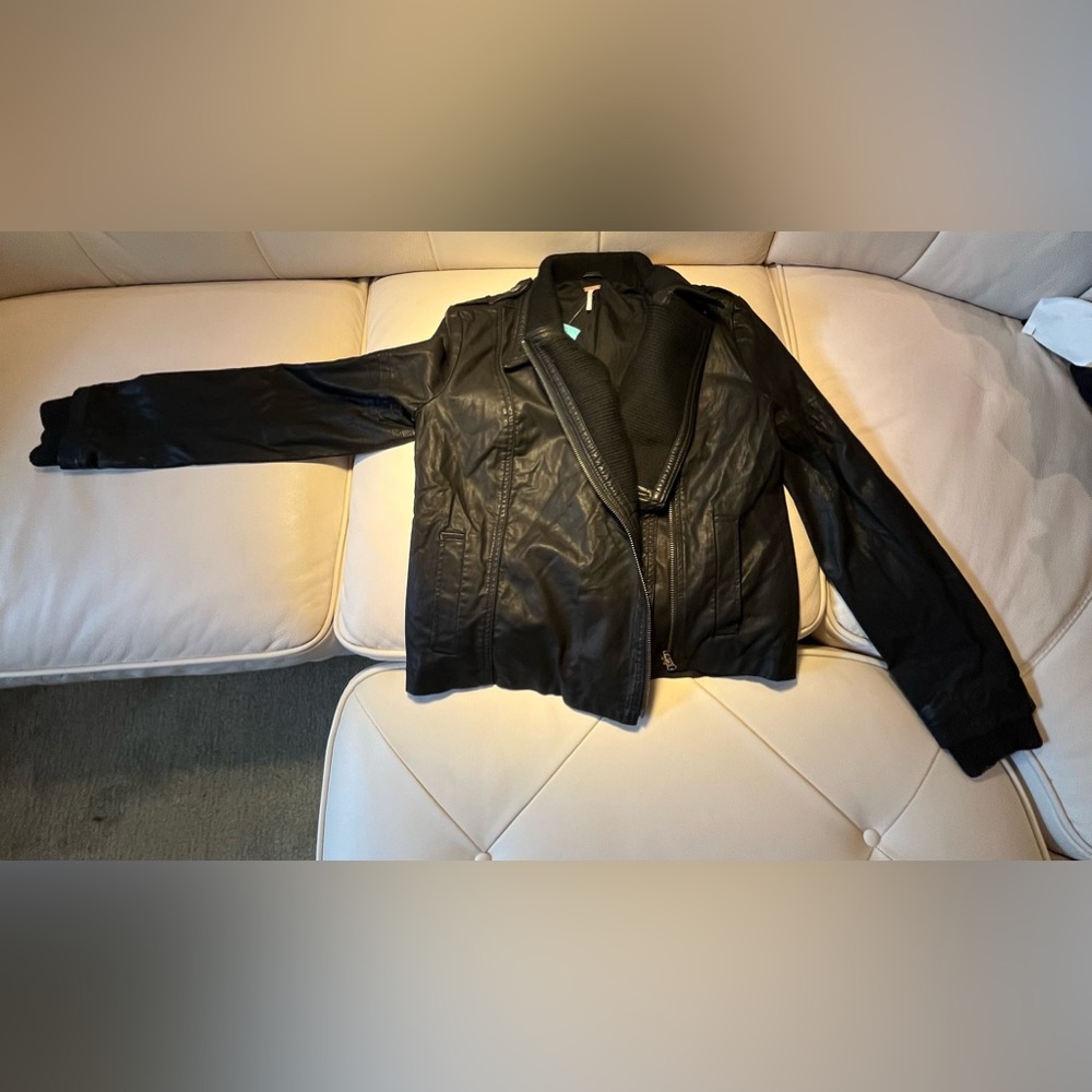 Free People Faux Leather Zip Up Jacket